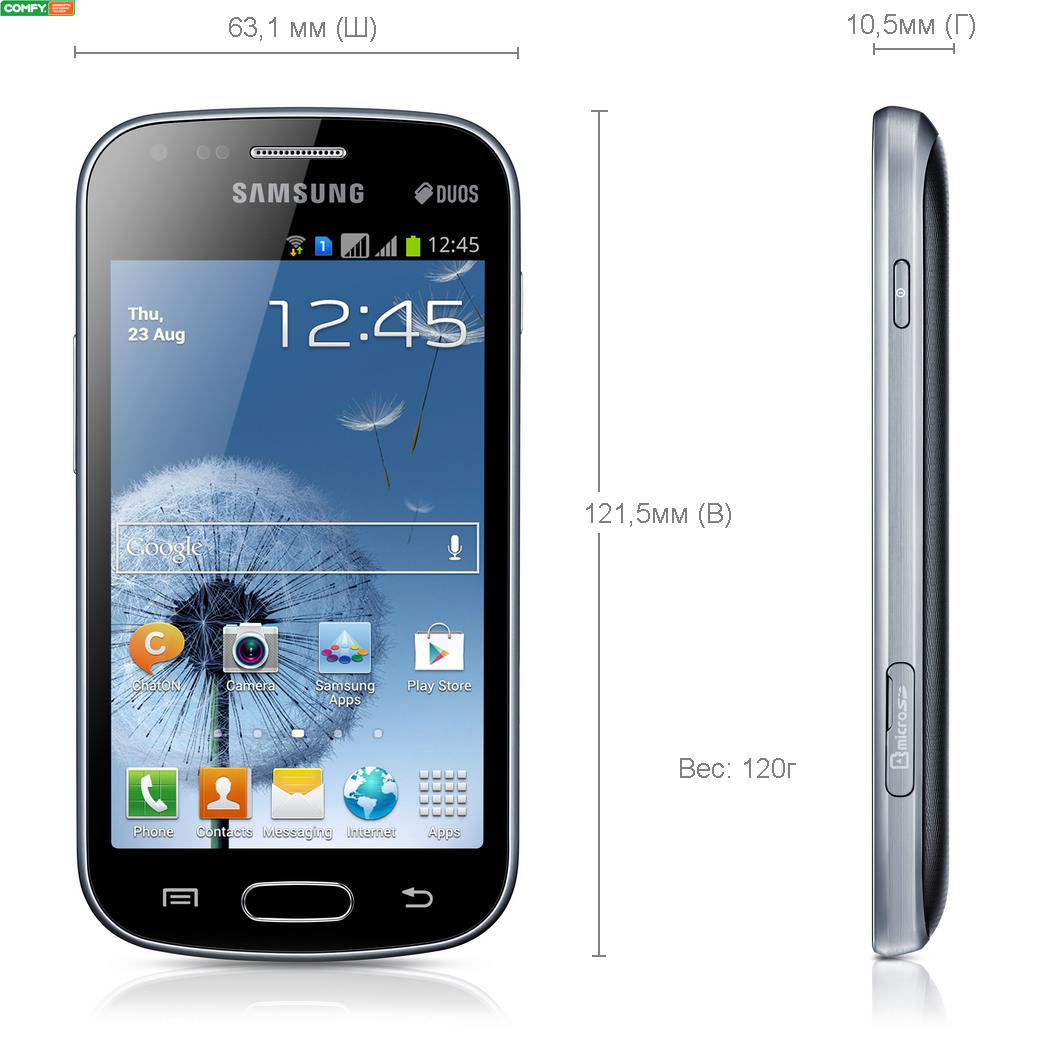 Обзор смартфона Galaxy S Duos 7562: размеры и габариты Обзор смартфона Galaxy S Duos 7562